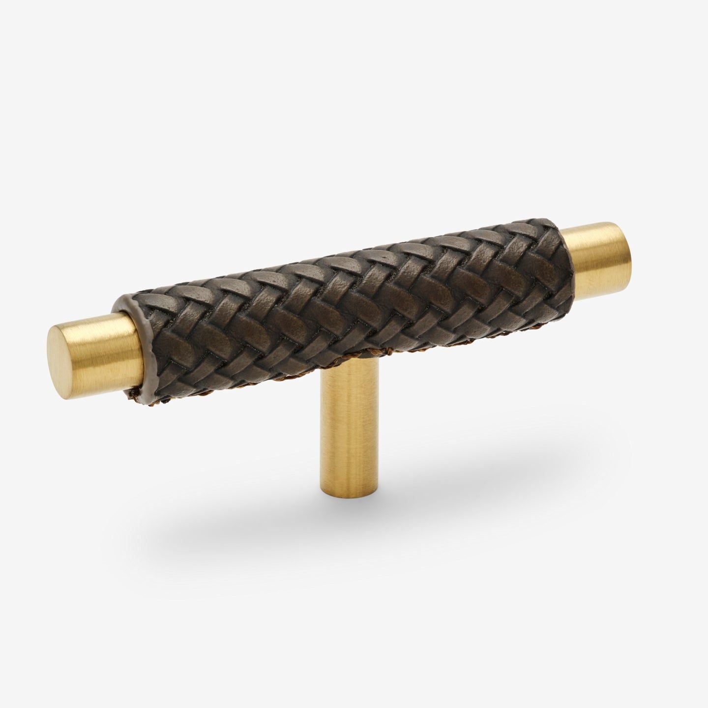 Chelsea T-bar handle - Brushed brass with brown braid